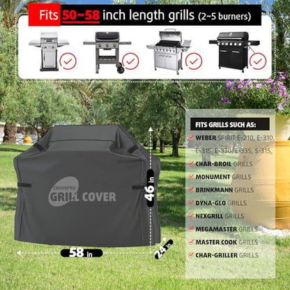 Cbiumpro 58 Inch Grill Cover for Outdoor Grill, Durable Weatherproof BBQ Grill Covers for Outside Weber Spirit E-210, E-310, E-315, E-330, E-335, S-315, Char-Broil, Brinkmann, Nexgrill (2-5 Burner) - CookCave