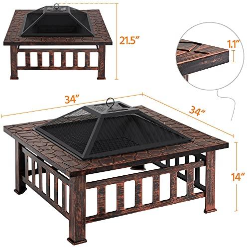 Yaheetech Fire Pit 34in Outdoor Fire Pits Fireplace Heater Stove with Screen, Waterproof Cover & Poker for BBQ Patio Bonfire - CookCave