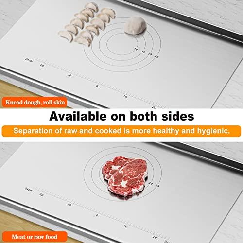 Cutting Boards 316 Stainless Steel Chopping Board Baking Board Pastry Board Extra Large Cutting Board For Kitchen Meat Vegetable Fruit Fish Cheese Bread, E(Size:19.7"L x 15.7"W x 0.79"Th,Color:Silver) - CookCave