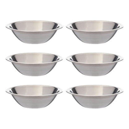 SET OF 6-6 1/2 Inch Wide Stainless Steel Flat Rim Flat Base Mixing Bowl - CookCave