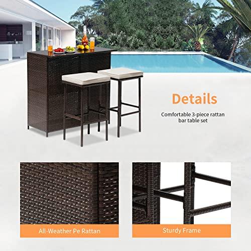 Wicker Patio Furniture 3 Piece Patio Set Chairs Wicker Outdoor Rattan Conversation Sets Bistro Set Coffee Table for Yard or Backyard - CookCave