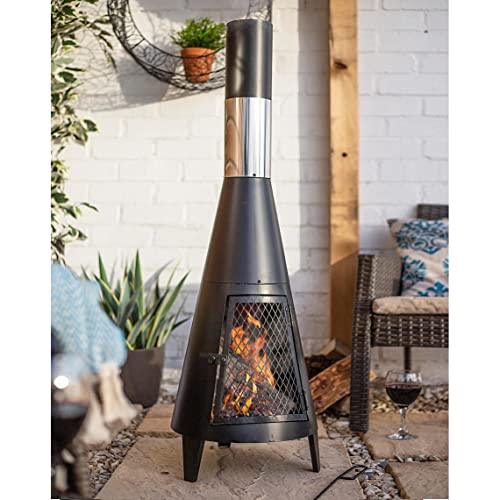 63 inch Tall Chiminea Outdoor Fireplace for Backyard and Patio - Wood Burning Rocket Fire Pit - CookCave