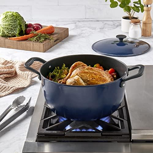 Mason Craft & More Cast Iron Lite-Enameled Pre Seasoned Non-Stick Induction Oven Safe Ultra Durable, 8 Quart Enameled Cast Iron Lite Dutch Oven (Cobalt Blue) - CookCave