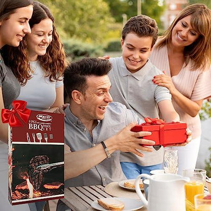 MAGIC FLAME 5PC Grill Tools Set - 18" Heavy Duty BBQ Accessories with Spatula, Fork, Knife, Brush, BBQ Tongs - Ideal Gift for Men - Stainless Steel Extra Long Barbeque Grilling Accessories for Outdoor - CookCave