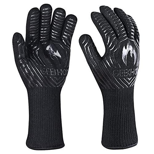 GEEKHOM BBQ Gloves,1472℉ Heat Resistant Grill Gloves, EN407 Certified 13 Inch Grilling Gloves for Smoker, Baking, Cooking, Fire Pit (Black-Flames Texture) - CookCave