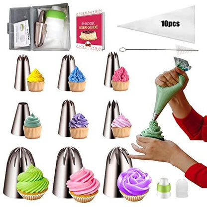 22Pcs Piping Nozzles Set, Stainless Piping Tip Set with 10 Pastry Piping Bags, Anti - Burst Cupcake Icing Bags, 2 Couplers, for Cake Decoration Cupcake Baking Cookie… - CookCave