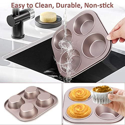 4 Cup Muffin Pan Baking Tray- Non-Stick Cupcake Tin Mold - Carbon Steel Cake Mould For Home, Cafe Bar and Restaurant(champagne) - CookCave