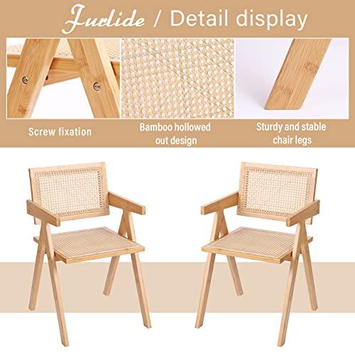 Furlide Rattan Accent Chairs, Modern Mid Century Dining Chairs Set of 2, Comfy Armchairs, Outdoor Rattan Chairs with Armrest for Bedroom Living Room Reading Room Dining Kitchen - CookCave