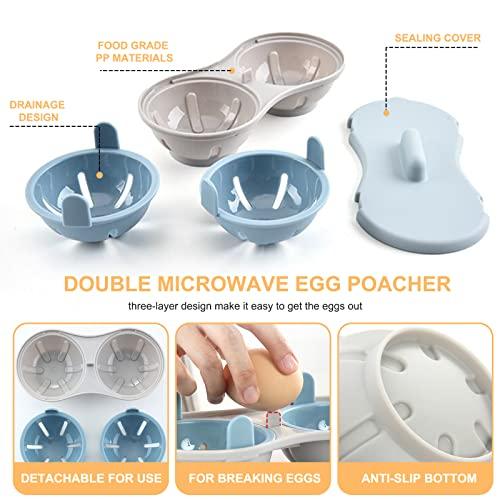 Egg Poacher Microwave Egg Cooker, 2 Cavity Edible Silicone Double Drain Poached Egg Cups, Microwave Egg Poacher Kitchen Cooking Gadgets - CookCave