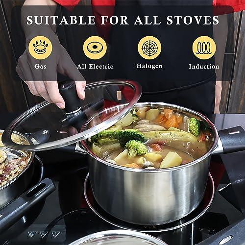 Meythway Stainless Steel Pots and Pans Set Nonstick, 6-Piece Kitchen Cookware Sets with Stay-Cool Handles, Non-Toxic, Dishwasher Safe & Compatible with All Stovetops (Gas, Electric & Induction) - CookCave