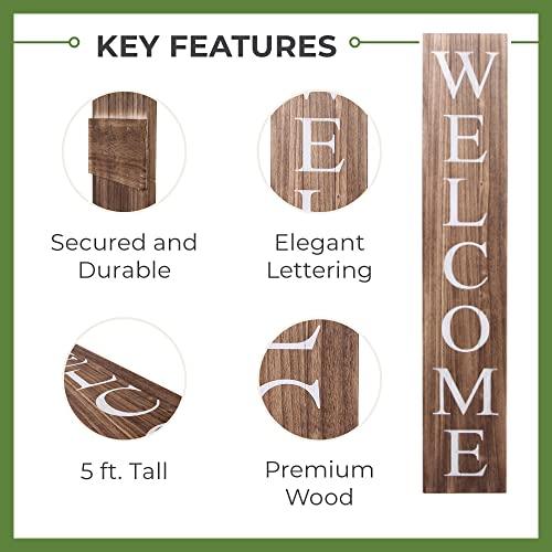 ALBEN Welcome Sign for Front Door Porch – 5 Feet Tall, Vertical Wooden Outdoor and Indoor Welcome Home Decor Sign Wall Decorations (Brown) - CookCave