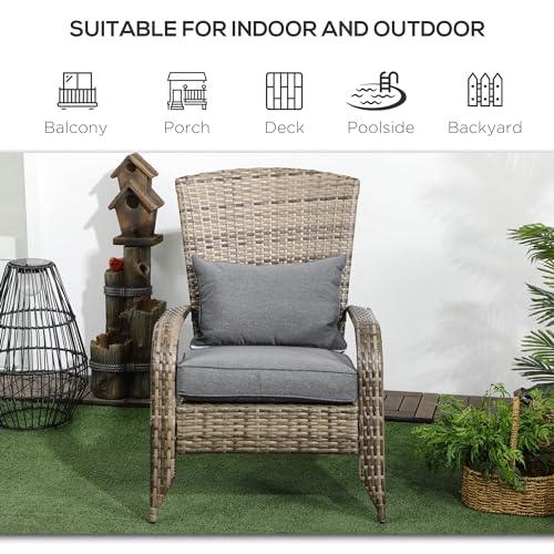 Outsunny Patio Wicker Adirondack Chair, Outdoor All-Weather Rattan Fire Pit Chair w/Soft Cushions, Tall Curved Backrest and Comfortable Armrests for Deck or Garden, Charcoal Gray - CookCave