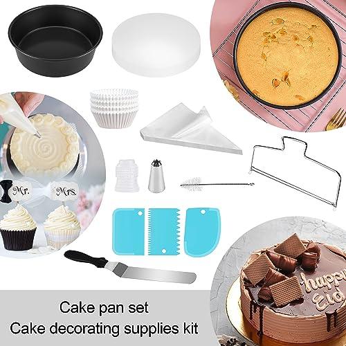 171Pcs Round Cake Pans Sets for Baking, Nonstick 8 Inch Cake Pan Set of 3 with Baking Supplies, Cake Decorating Supplies Kit, Cake Leveler, Icing Tips, Piping Bags, Spatula, and Baking Pans Set - CookCave