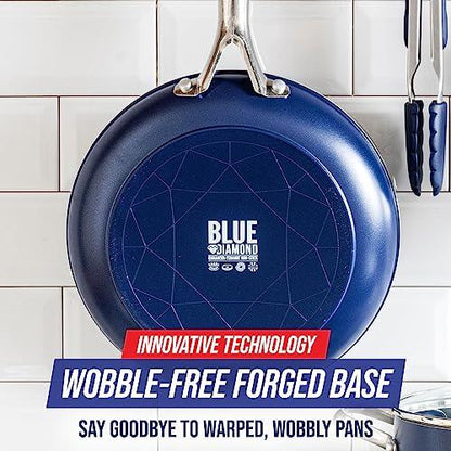 Blue Diamond Cookware Diamond Infused Ceramic Nonstick 8" Frying Pan Skillet, PFAS-Free, Dishwasher Safe, Oven Safe, Blue - CookCave