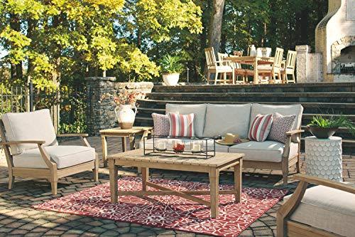 Signature Design by Ashley Clare View Coastal Outdoor Patio Eucalyptus Sofa with Cushions, Beige - CookCave