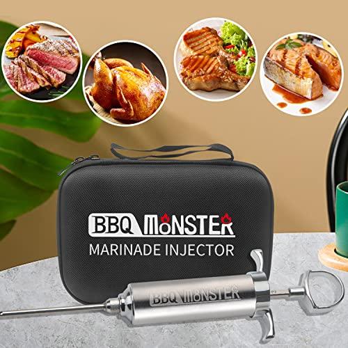 BBQ Monster Meat Injector Syringe Kit with 4 Professional Marinade Injector Needles and Travel Case for BBQ Grill Smoker, Turkey, Brisket; 2-oz Capacity; Paper User Manual and E-Book (PDF) - CookCave