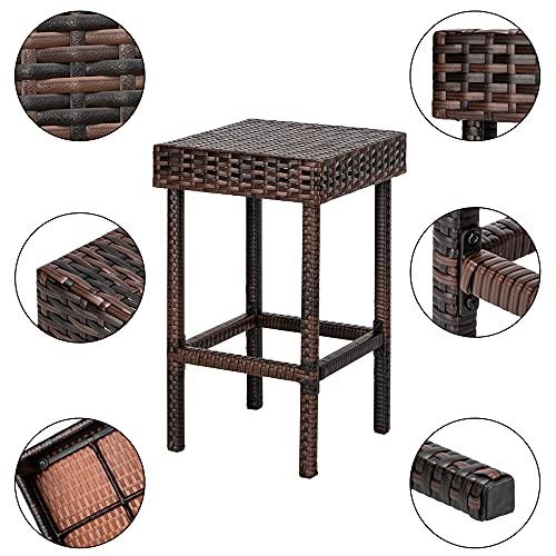 24 inch Counter Height Rattan Wicker Bar Stools Set of 4, Bistro Pub Backless Barstools, Kitchen Dining Room Chairs, Indoor Outdoor Furniture (Brown) - CookCave