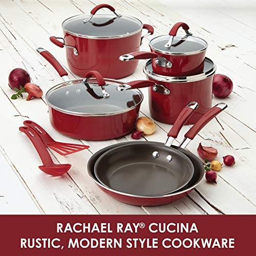 Rachael Ray Cucina Nonstick Sauce Pot/Saucepot with Steamer Insert and Lid, 3 Quart, Cranberry Red - CookCave