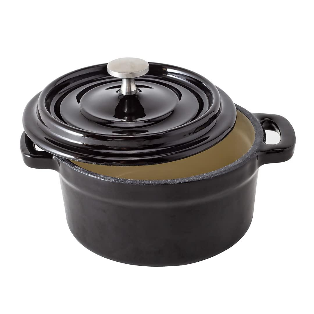 Restaurantware 8 Ounce Mini Casserole Dish, 1 Mini Dutch Oven With Lid - Enameled, Round, Black Cast Iron Mini Cocotte, Heavy-Duty, For Baking, Braising, or Roasting - CookCave