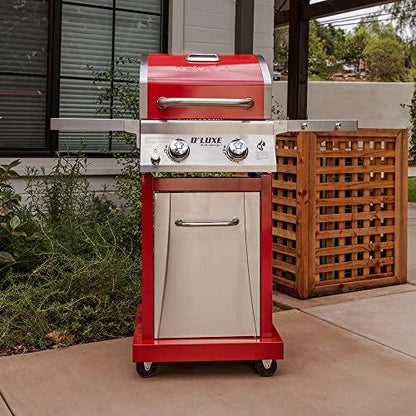 Nexgrill Deluxe 2-Burner Propane Barbecue Gas Grill with Warming Rack, 401 sq. in, 28000 BTUs, Outdoor Cooking, Patio, Barbecue Grill, Foldable Side Table, with Full stainless Steel Control Panel, Red - CookCave