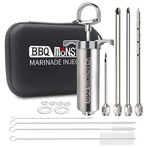 BBQ Monster Meat Injector Syringe Kit with 4 Professional Marinade Injector Needles and Travel Case for BBQ Grill Smoker, Turkey, Brisket; 2-oz Capacity; Paper User Manual and E-Book (PDF) - CookCave