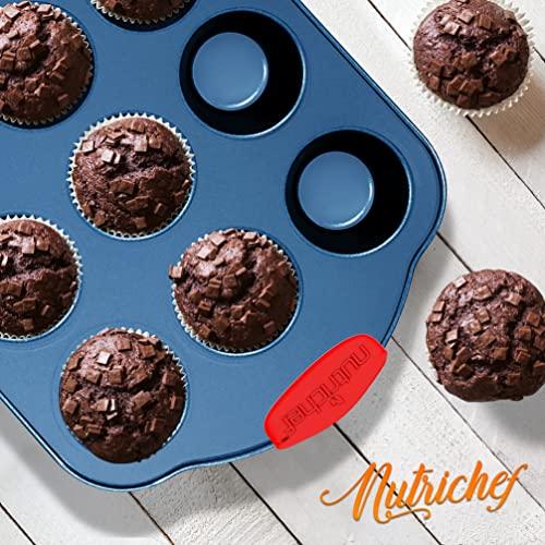 NutriChef 8-Piece Nonstick Bakeware Set - PFOA, PFOS, PTFE-Free Carbon Steel Baking Trays w/Heatsafe Silicone Handles, Oven Safe Up to 450°F, Pizza Loaf Muffin Round/Square Pans, Cookie Sheet - CookCave