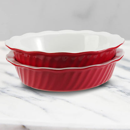 WERTIOO Pie Pan 9 Inch 2 Pack, Ceramic Pie Dish, Pie Plate for Dessert Kitchen, Round Baking Dish Pan for Dinner (Rouge Red) - CookCave