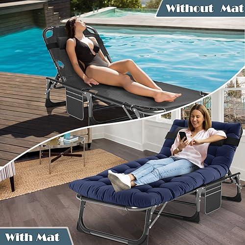 MOPHOTO Folding Chaise Lounge Chair 5-Position, Folding Cot, Heavy Duty Patio Chaise Lounges for Outside, Poolside, Beach, Lawn, Camping - CookCave