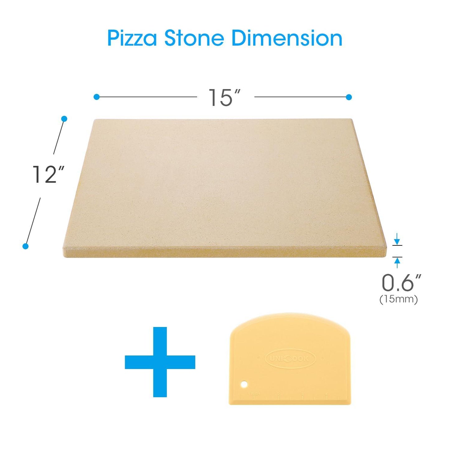 Unicook Pizza Stone, Heavy Duty Cordierite Pizza Pan for Oven and Grill, Thermal Shock Resistant Baking Stone for Bread, 15 X 12 Inch Rectangular, 6.6 lbs - CookCave