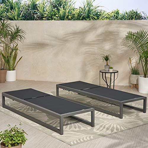 Christopher Knight Home Eudora Outdoor Chaise Lounge (Set of 2), Aluminum, Black, Gray - CookCave