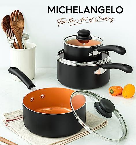 MICHELANGELO Nonstick Sauce Pan With Lid, 1QT&2QT&3QT Ceramic Saucepan, Copper Saucepans,PFAS-FREE Pot Set,Small Pots For Cooking,Multipurpose Cooking Pots Set For Home Kitchen,Dishwasher Safe - CookCave