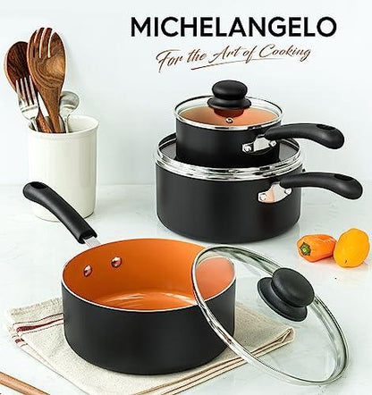 MICHELANGELO Nonstick Sauce Pan With Lid, 1QT&2QT&3QT Ceramic Saucepan, Copper Saucepans,PFAS-FREE Pot Set,Small Pots For Cooking,Multipurpose Cooking Pots Set For Home Kitchen,Dishwasher Safe - CookCave