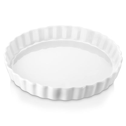 LOVECASA Porcelain Quiche Baking Dish,10 Inch Reusable Pie Pan Quiche Pan, Non-Stick Round Pie Dish, Tart Pan with Ruffled Edge,Pie Pan for Pies | Microwave,Dishwasher,and Oven Safe (White) - CookCave