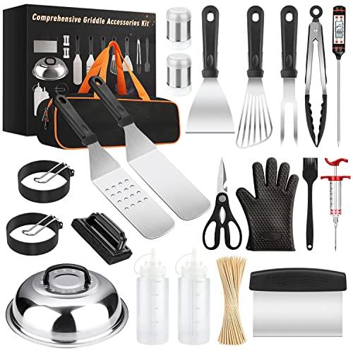 Griddle Accessories Kit, 121 Pcs Griddle Grill Tools Set for Blackstone and Camp Chef, Professional Grill BBQ Spatula Set with Basting Cover, Spatula, Scraper, Bottle, Tongs, Egg Ring - CookCave