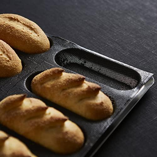 FETESUR Silicone Perforated Bread Mold for Baking, 12 Individual Oblong Baking Forms, Hot Dog Bun Mold, Silicone Molds for Making Crispy Bread Rolls, Eclairs and Milk Breads - CookCave