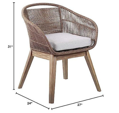 Armen Living Fruitti Tutti Frutti Indoor Outdoor Dining Chair in Light Eucalyptus Wood with Truffle Rope and Gray Cushion - CookCave