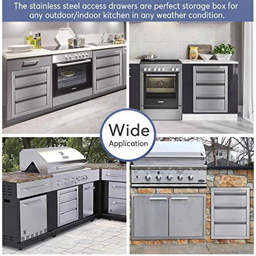 Seeutek Outdoor Kitchen Drawers Stainless Steel 14 x 20 x 23.2 inch Flush Mount BBQ Drawers Triple Layer Access Storage Drawers for Outdoor Kitchen or BBQ Island Patio Grill Station - CookCave