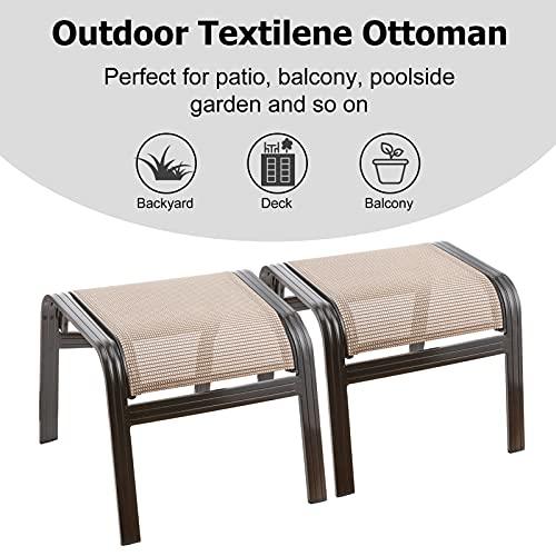 Deguifei Outdoor Patio Footstools Aluminum Outdoor Ottomans Footrest Small Seating Wicker Furniture Patio Ottoman 2 Pieces Brown - CookCave
