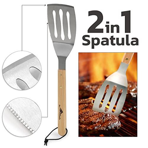 myHomeBody Grill Set, Grill Tools, BBQ Gifts for Men, BBQ Tool Set, Grilling Accessories, Grilling Spatula, Grill Fork, Grilling Tongs for Outdoor Grill, BBQ Set of 3 - CookCave