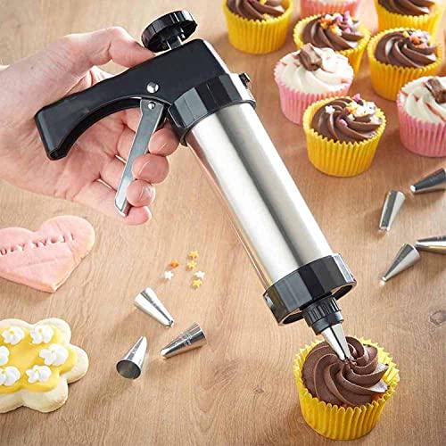 Suuker Cookie Press Gun Set,Stainless Steel Icing Decoration Press Gun Kit with 13 Discs and 8 Icing Tips for Home DIY,Biscuit Maker and Decoration,Black - CookCave