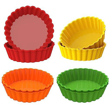 Webake Silicone Mini Tart Pan 4 Inch Non-stick Mini Quiche Molds Small Pie Baking Pan Tart Molds for Baking, Pack of 8 - CookCave