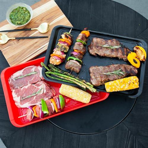 Blazin' Grill Prep & Serving Trays | Set of 2 Stackable, Melamine Trays | Serving Tray & Marinating Tray | Serving Platter for Plating Food & BBQ Prep Tub for Marinating Meats | Grill Accessories | - CookCave