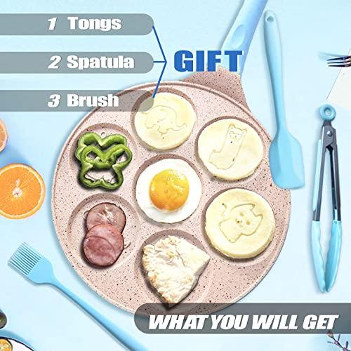 Silver Dollar Pancake Pan, Mini Pancake Molds for Kids Animal Pancake Griddle Nonstick 7 Cup Frying Egg Pan Waffle Pancakes Maker Crepe with Silicone Spatula, Tongs, Oil Brush - CookCave