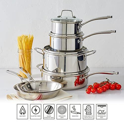 Martha Stewart Castelle 10 Piece 18/8 Stainless Steel Induction Safe Pots and Pans Non-Toxic Cookware Set - CookCave