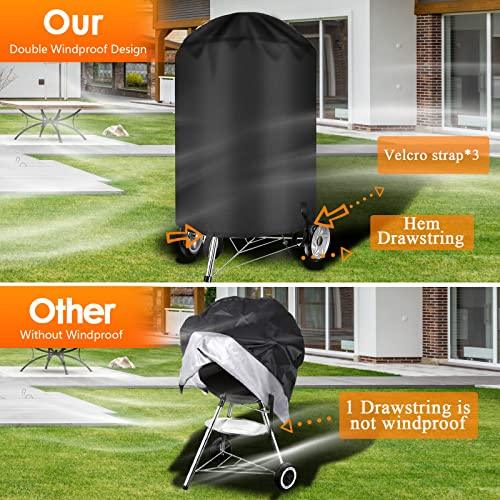 Aoretic 22 Inch Charcoal Grill Cover for 22 inch Weber Grill- Kettle BBQ Gas Grill Cover with Hook&Loop and Drawstring,Waterproof and Anti-UV Material for All Season (22 inch) - CookCave