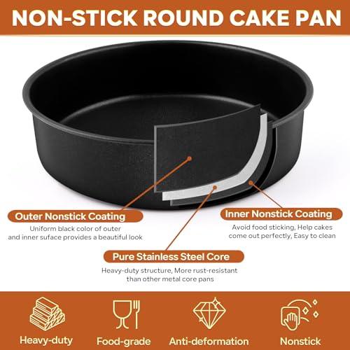 P&P CHEF Cake Pan Set of 4 (4 + 6 + 8 + 9.5 Inch), Nonstick Round Baking Pans for Layer Cake, Perfect for Birthday Weeding Christmas, Stainless Steel Core & One-piece Design, Oven & Pot Safe - CookCave