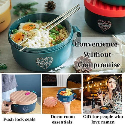 AI LOVE PEACE Microwave Ramen Bowl, Noodle Bowl, Portable Ramen Cooker, Instant Ramen Noodle Bowls, Microwave Pasta Cooker,Microwave Safe Soup Bowl With Lid, Dorm Microwave Ramen Pot, BPA Free(Pink) - CookCave