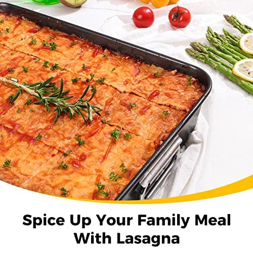 HONGBAKE Lasagna Pan 3 Inch Deep, 15x10" Baking Pan for Oven, Nonstick Cake Baking Dish for Brownie, Roasting Pans with Stainless Steel Handles, Heavy Duty, Dishwasher Safe, Dark Grey - CookCave