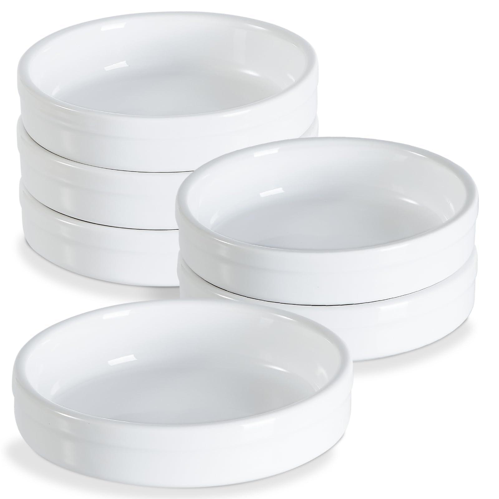 ONEMORE Ramekins 4 oz, Creme Brulee Ramekins Oven Safe Ceramic Shallow Souffle Dishes for Baking Custard, Mini Pies, Puddings and Dipping Sauces 4.5 inch White Mini Round Quiche Pans Set of 6 - CookCave