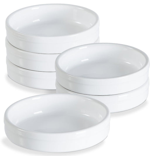 ONEMORE Ramekins 4 oz, Creme Brulee Ramekins Oven Safe Ceramic Shallow Souffle Dishes for Baking Custard, Mini Pies, Puddings and Dipping Sauces 4.5 inch White Mini Round Quiche Pans Set of 6 - CookCave